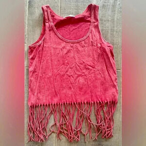 Short Sleeve Red Wash Fringe Shirt